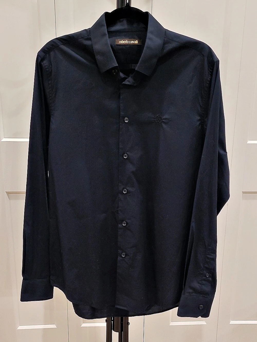 Roberto Cavalli Men's Cotton Button Down Shirt in Black Size Large